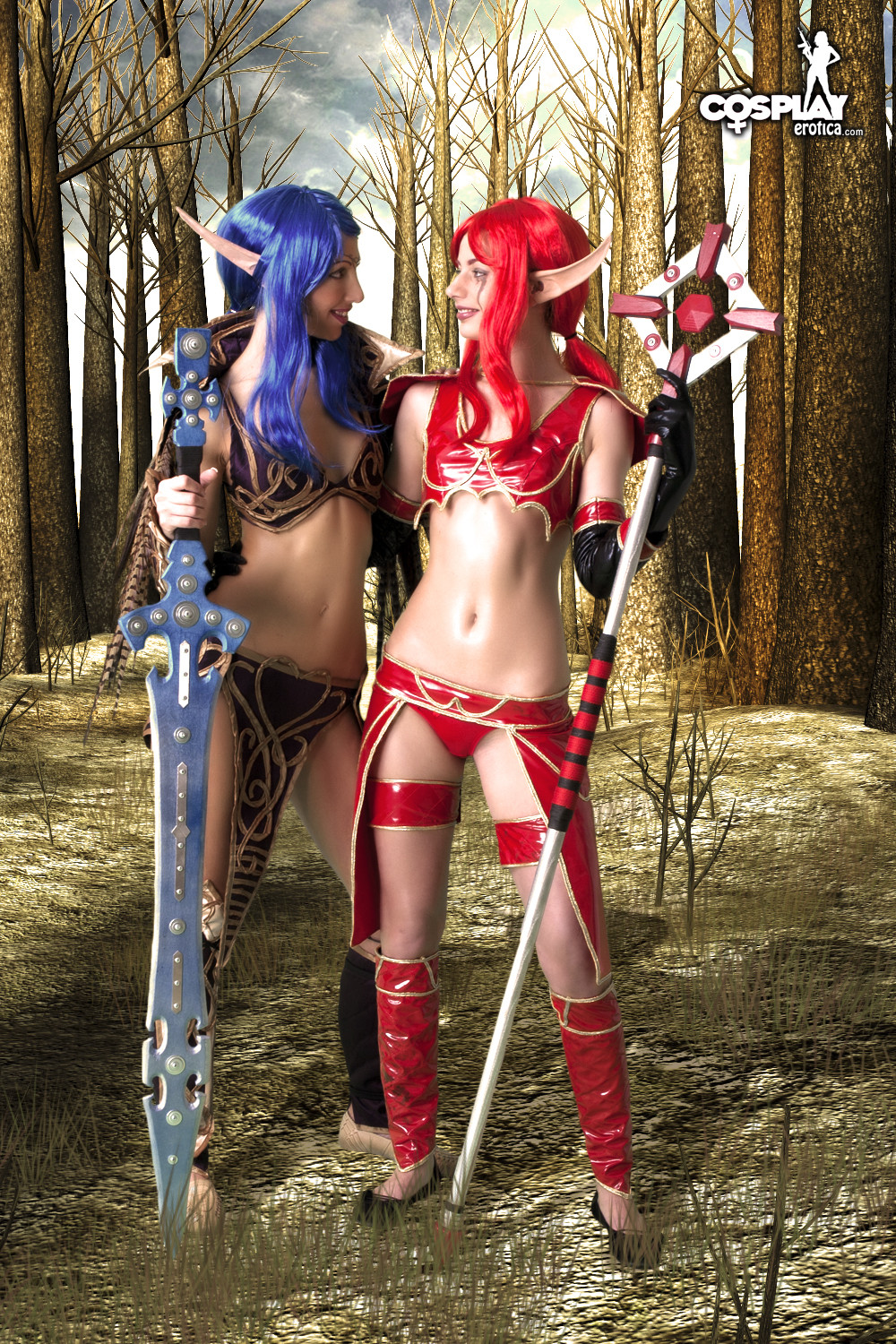 Angela and Marylin in cosplay lesbian fun in a Warcraft fantasy world wearing wi #75734580