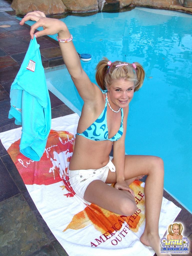 Tiny titted eighteen year old blonde nude poolside
 #78604856