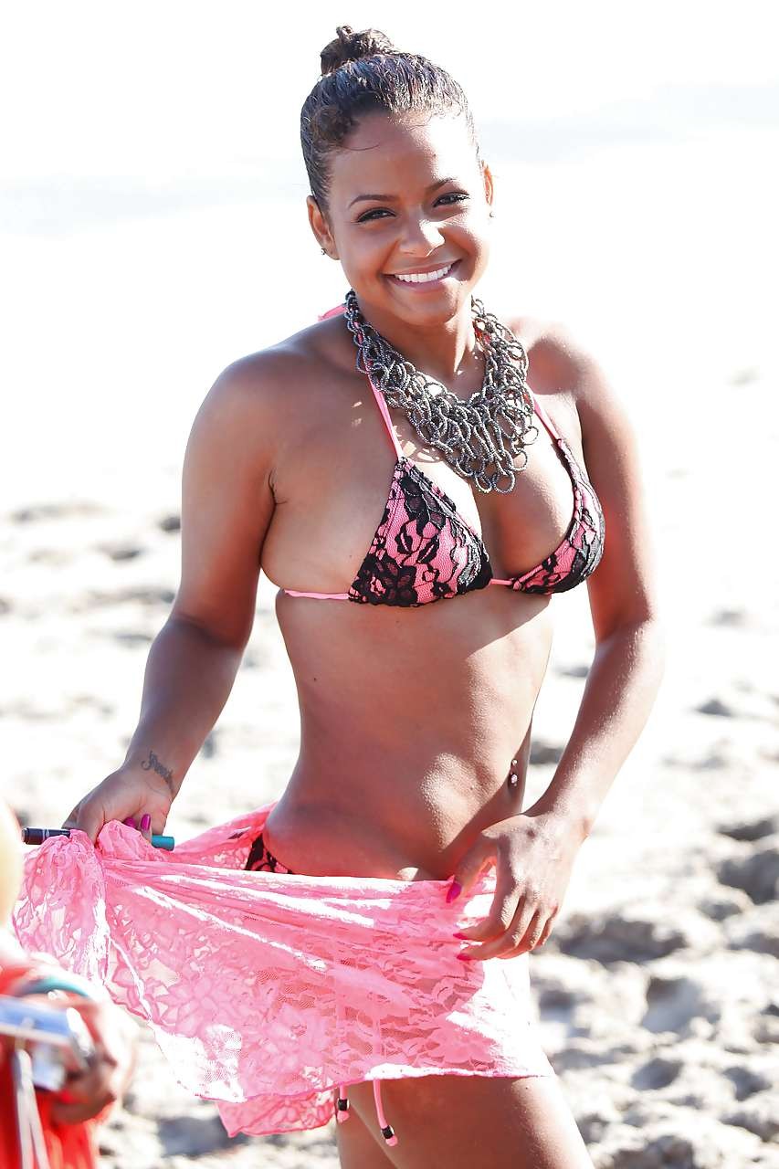 Christina Milian show big cleavage in bikini and tits and panties in see thru dr #75290760