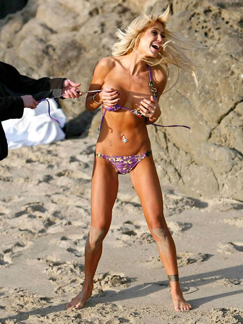 Shauna Sand showing her nice big tits on beach with her boyfriend #75401663