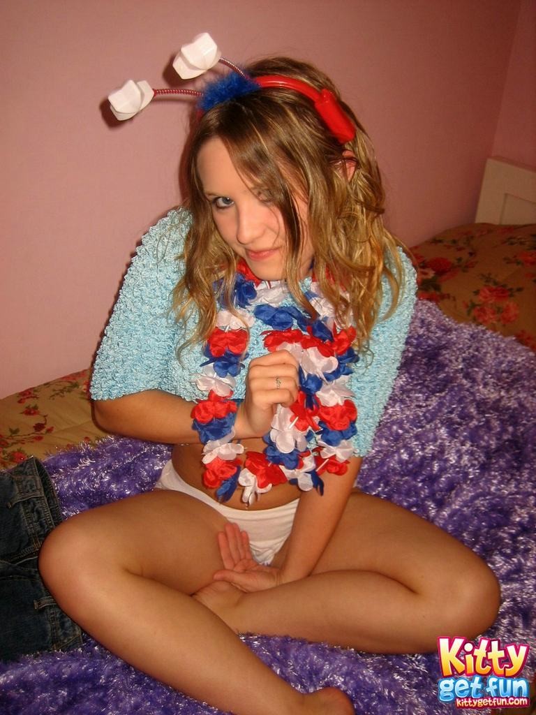 Eighteen year old in bed with flag sticking out of ass cheeks #78766496