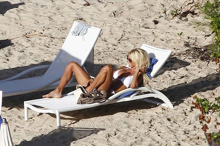 Victoria Silvstedt posing on beach and showing huge boobs in white bikini #75276821