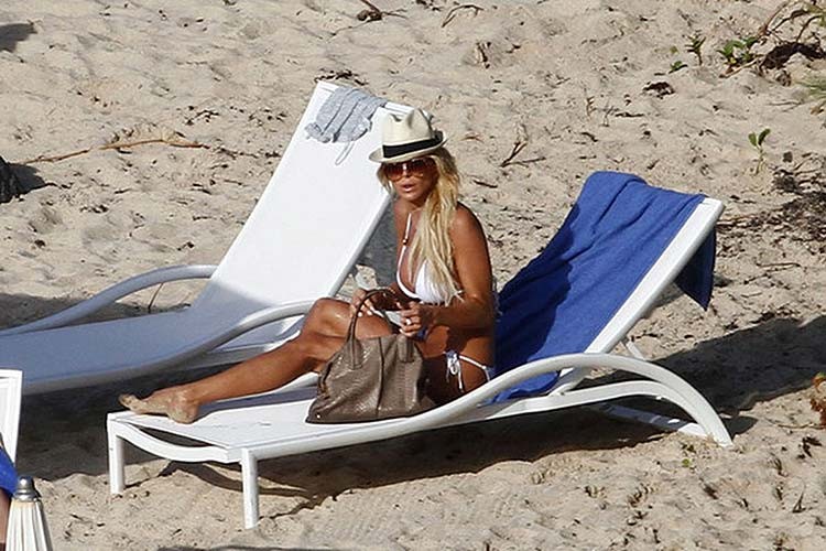 Victoria Silvstedt posing on beach and showing huge boobs in white bikini #75276860