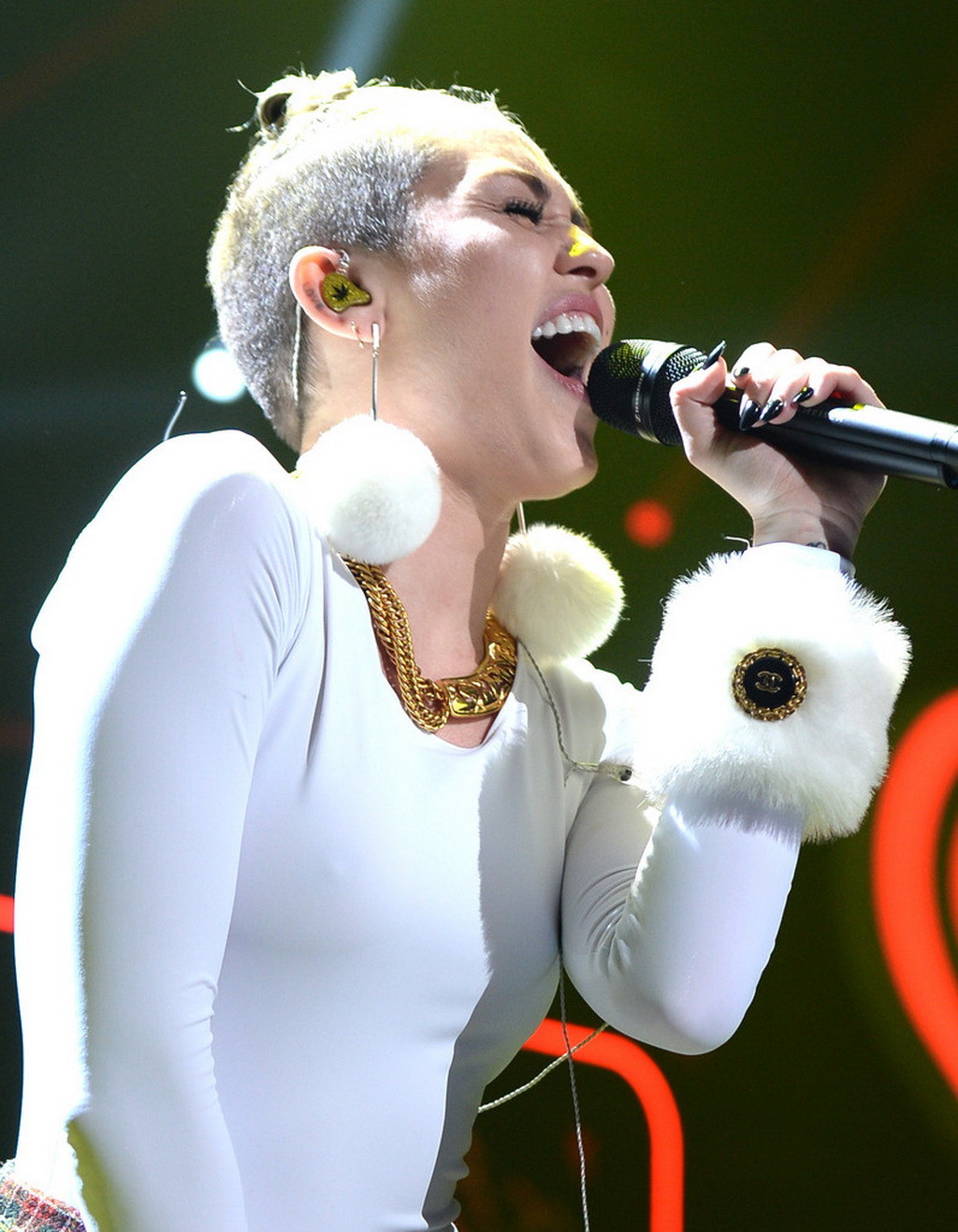 Miley Cyrus Wearing White Transparent Bodysuit At Y100 Jingle Ball 2013 In Miami