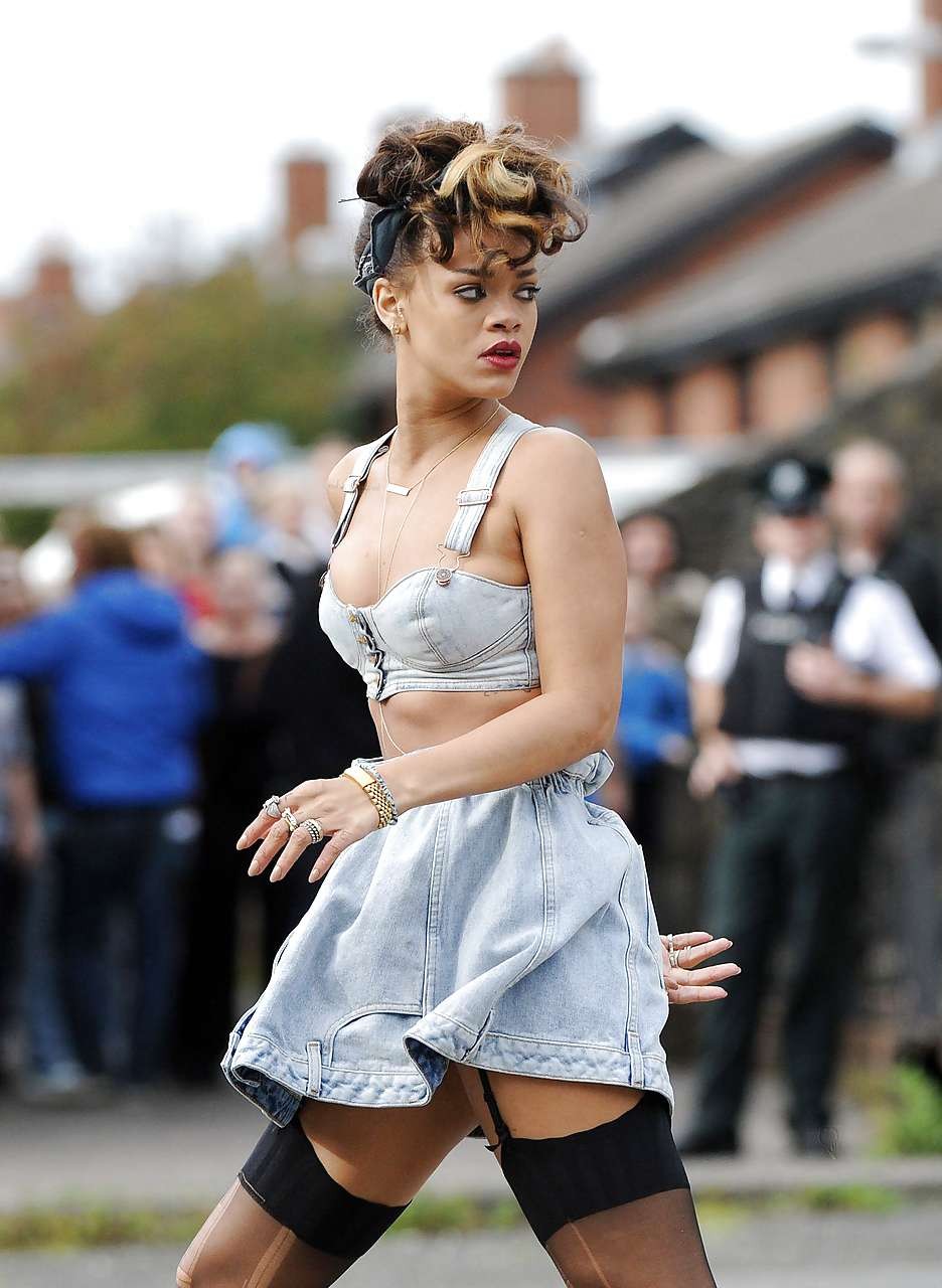 Rihanna in stockings and showing her tits in see thru top paparazzi pictures #75287276