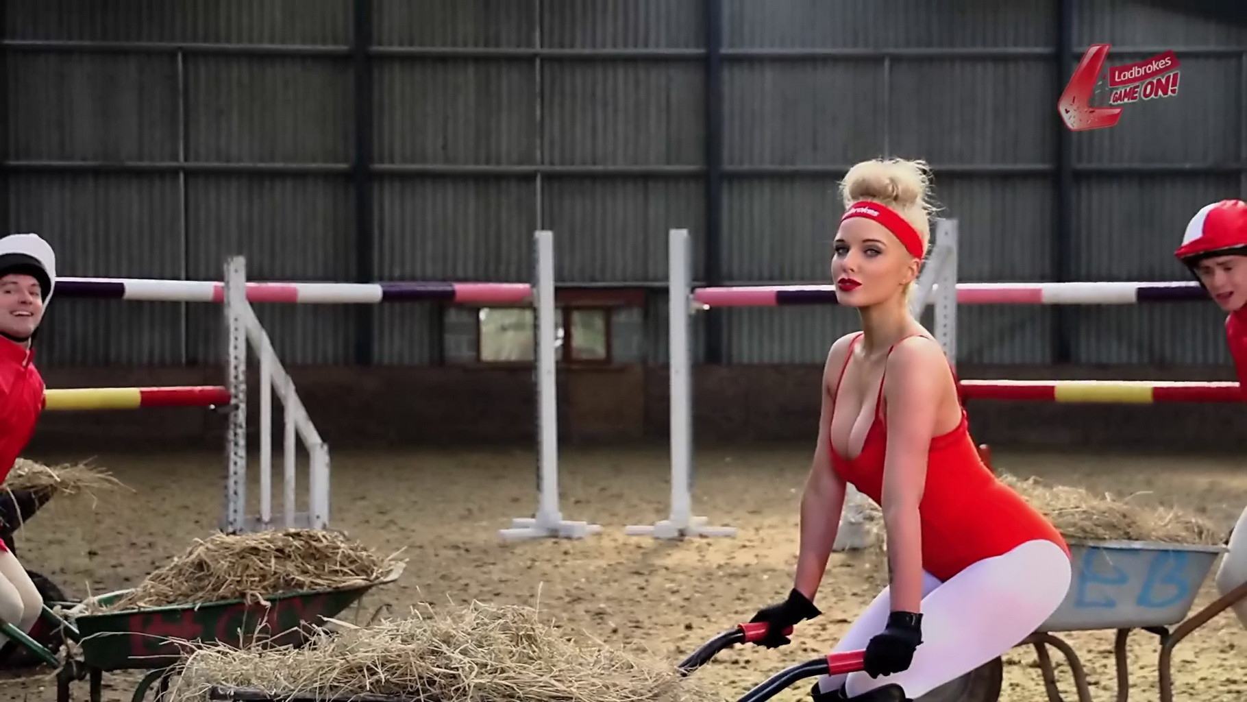 Helen Flanagan bursting out of red hot bodysuit at the Cheltenham workout for La #75239026