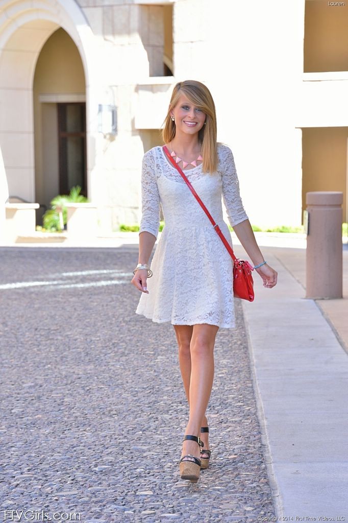 Petite blonde teen streaks down busy downtown sidewalk #67254958