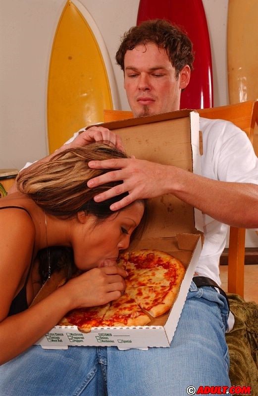 hungry babe sucking cock through a pizza #77717909