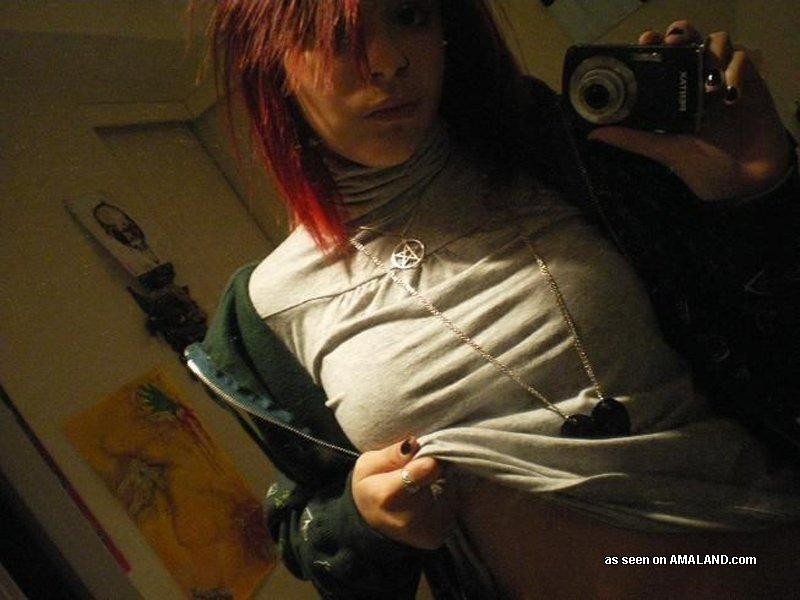 Hardcore pierced chick posing sleazy in hot selfpics #75701050