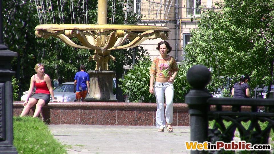 Chick followed reality style as she pees her pants in a public place #73240504