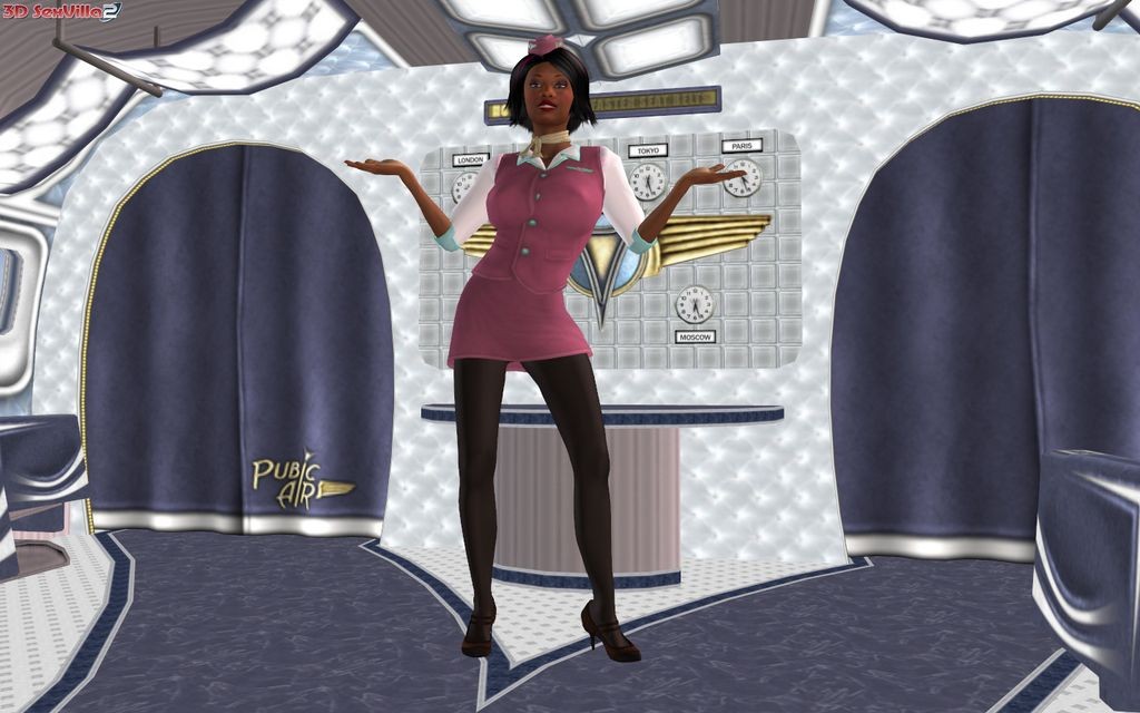 Animated stewardess seducing the pilot in a plane #69476765