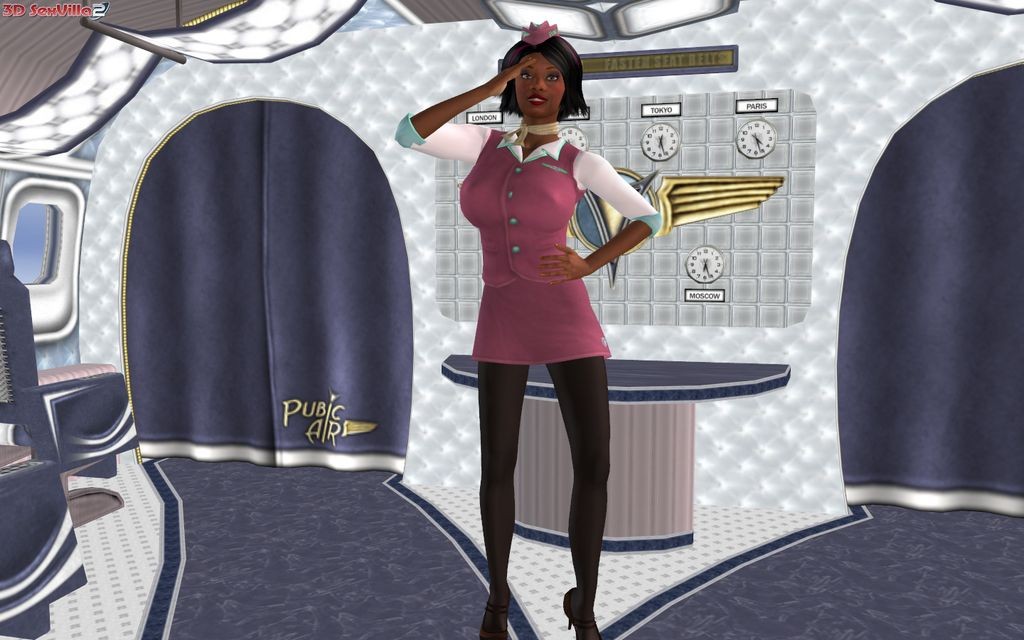 Animated stewardess seducing the pilot in a plane #69476776