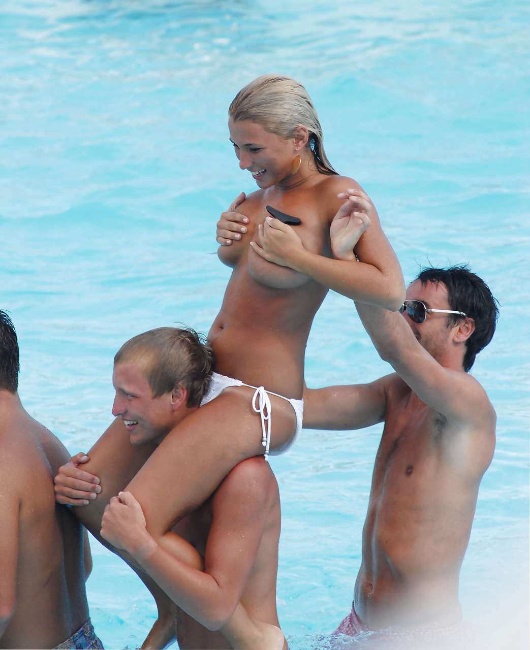 Billie Faiers showing her big tits while have fun in pool paparazzi pictures #75291802