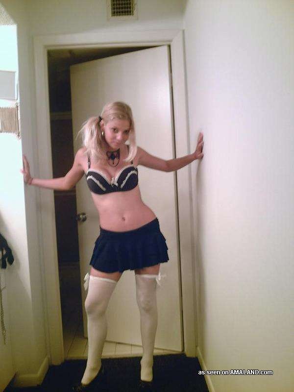 Blonde amateur chick self-shooting and playing dress up #71562372