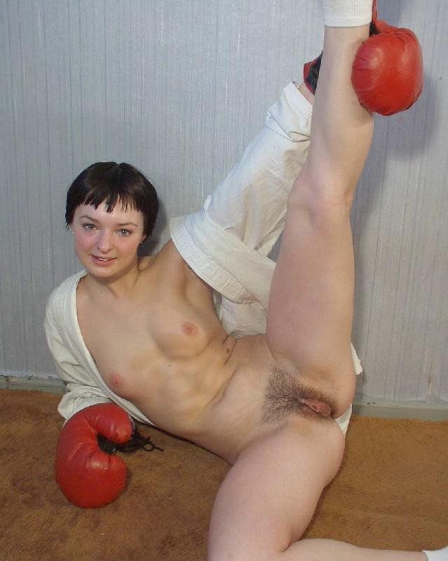 Amateur babe boxer showing her hairy pussy in the gym #77318114