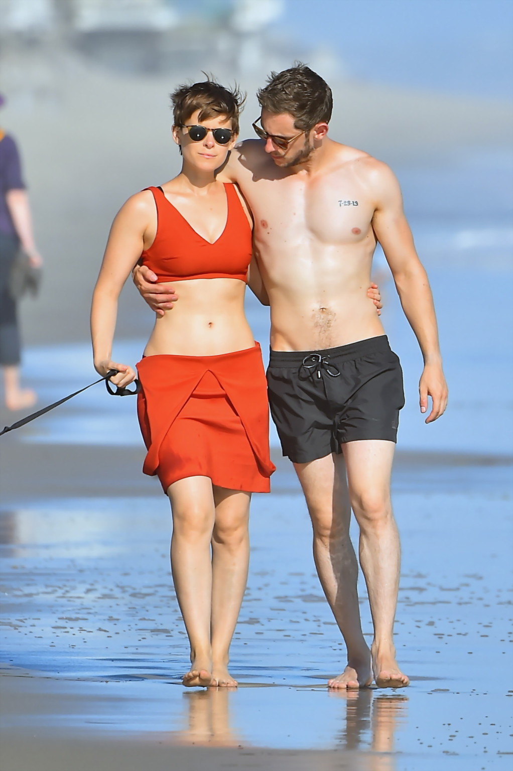 Kate Mara busty in belly top and mini skirt at the beach #75153084