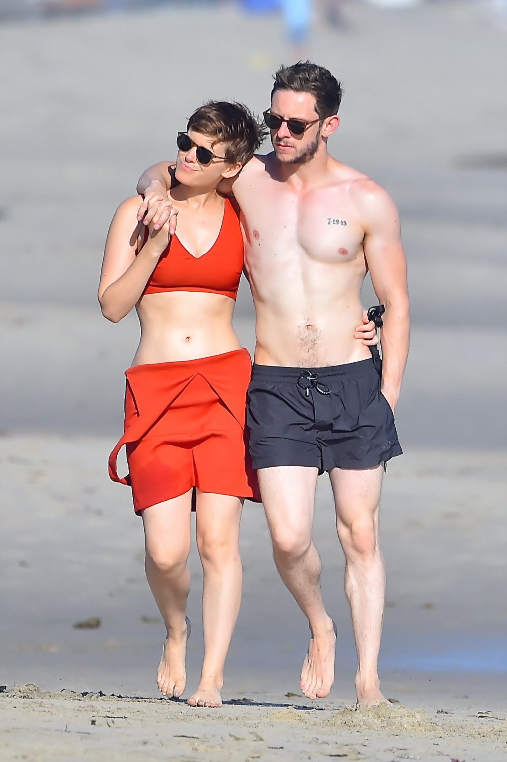 Kate Mara busty in belly top and mini skirt at the beach #75153093