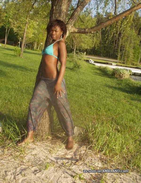Amateur sexy black GF's outdoor photoshoot #73295774