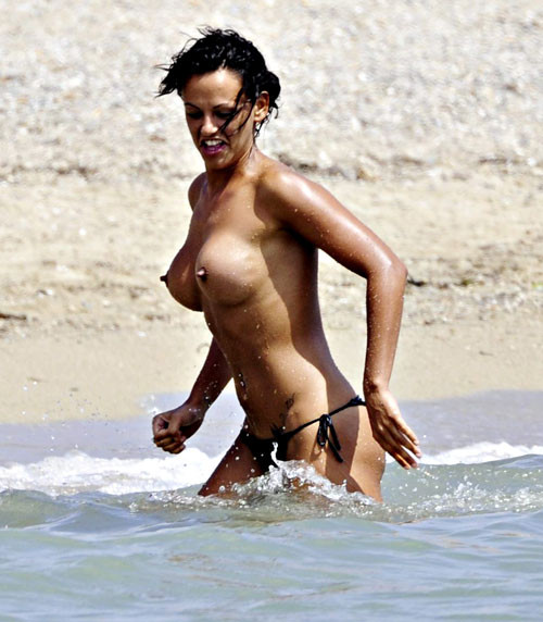 Nereida Gallardo showing her nice big tits on beach to paparazzi #75416248