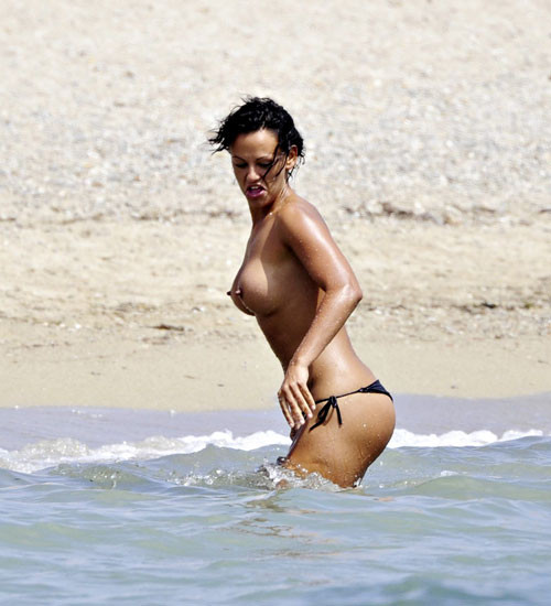 Nereida Gallardo showing her nice big tits on beach to paparazzi #75416272