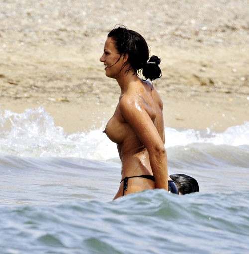 Nereida Gallardo showing her nice big tits on beach to paparazzi #75416334