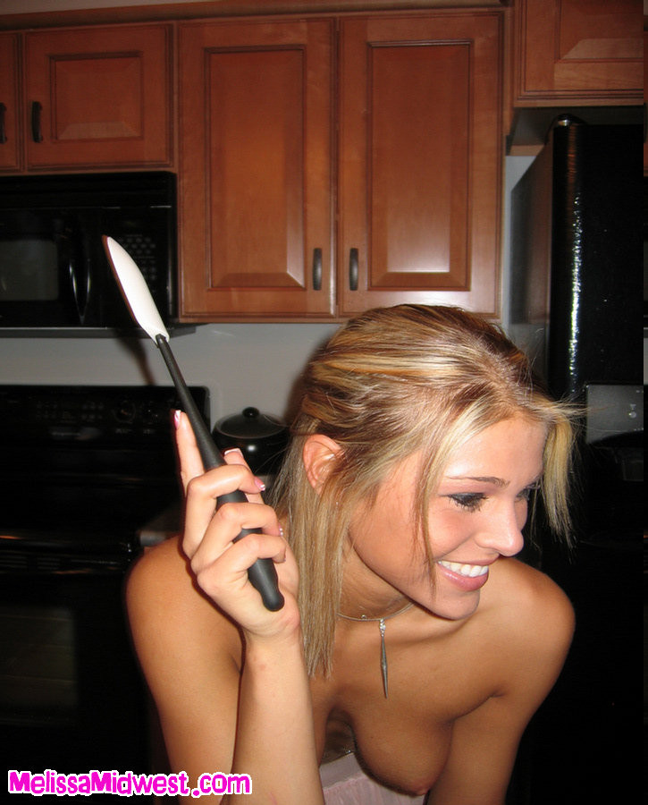 Sexy Blonde Melissa Midwest Strips In Kitchen Baking Cake #70648599