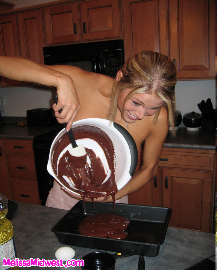 Sexy Blonde Melissa Midwest Strips In Kitchen Baking Cake #70648632