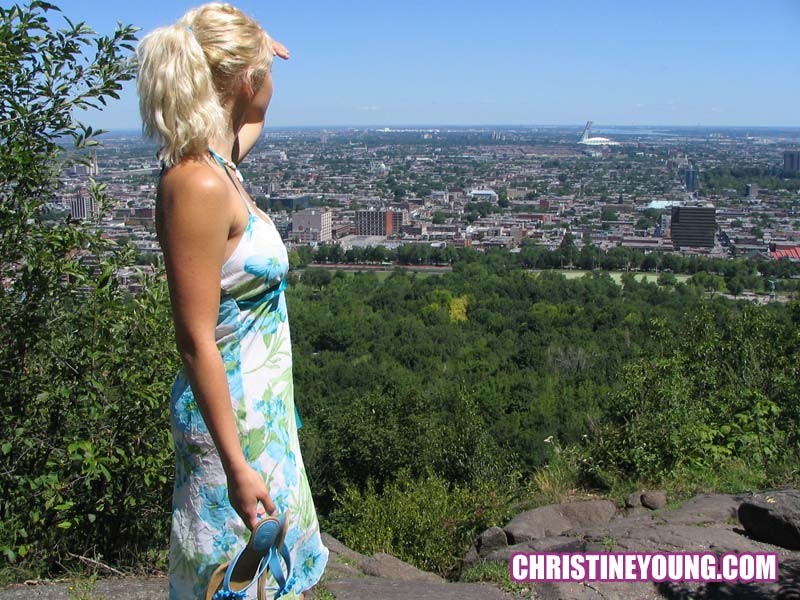 Cute blonde sweetie Christine Young posing outdoors for you #67733086