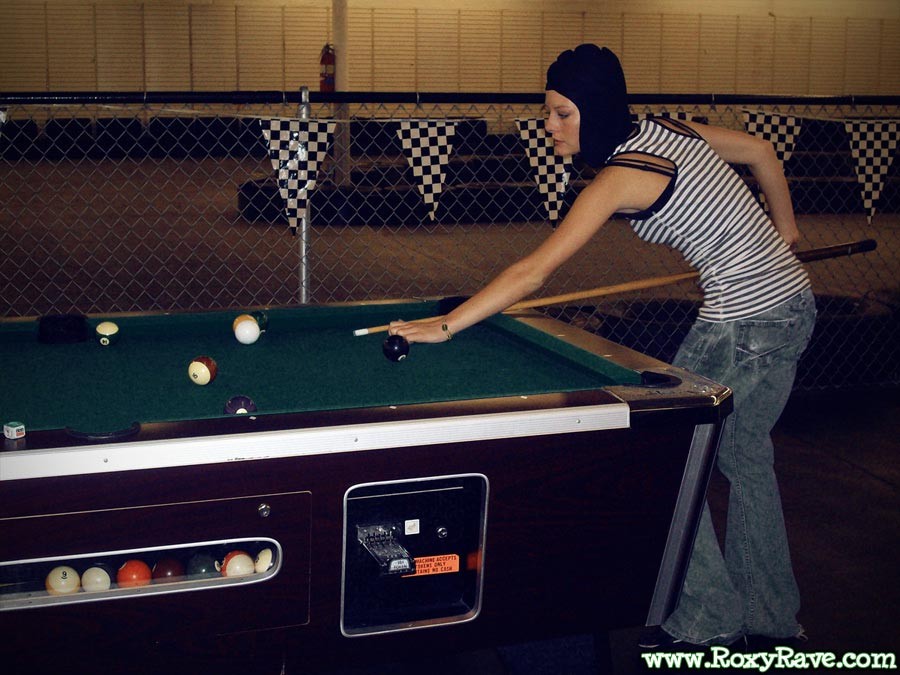 Amateur teen girl shooting pool #78910814