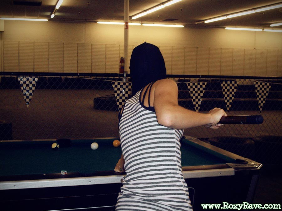 Amateur teen girl shooting pool #78910817