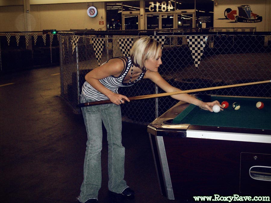 Amateur teen girl shooting pool #78910827
