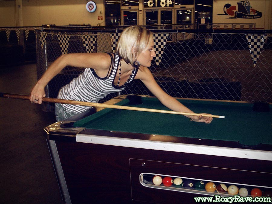 Amateur teen girl shooting pool #78910835