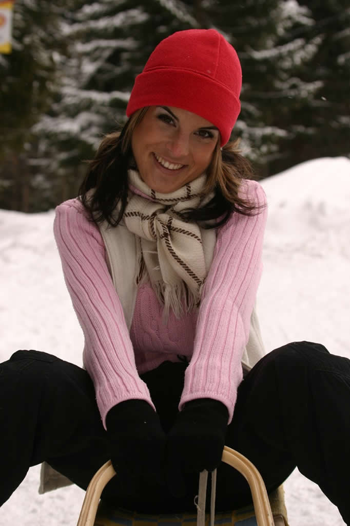 Horny brunette teen strips outdoors on a snow sled #70668484