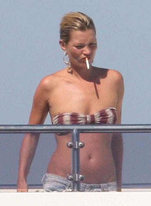 Kate Moss showing her nice small tits on yacht paparazzi pics #75416776