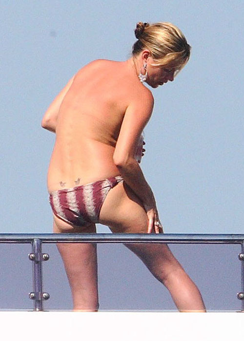 Kate Moss showing her nice small tits on yacht paparazzi pics #75416793