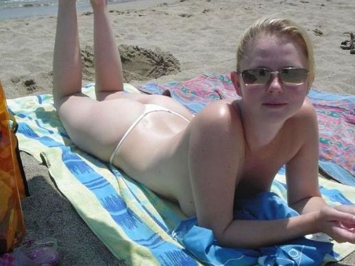 Sexy blonde flaunts huge tits on the beach #73117324