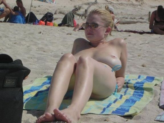 Sexy blonde flaunts huge tits on the beach #73117368