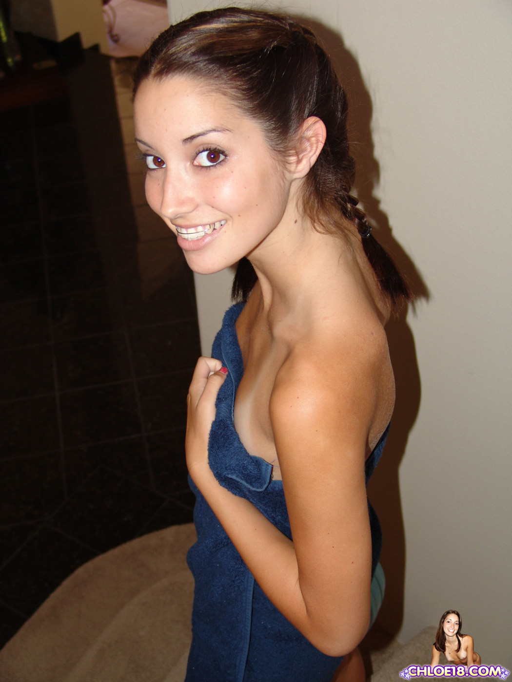 Chloe posing half naked in a blue towel #68114622