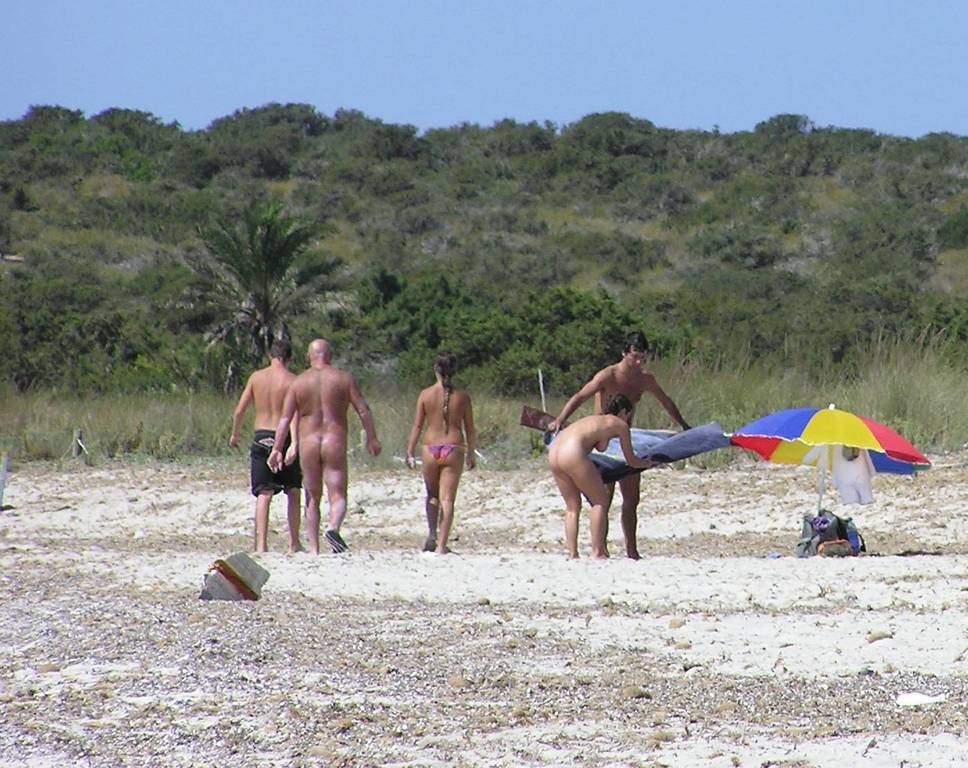 Teen nudists expose themselves at a public beach #72248002