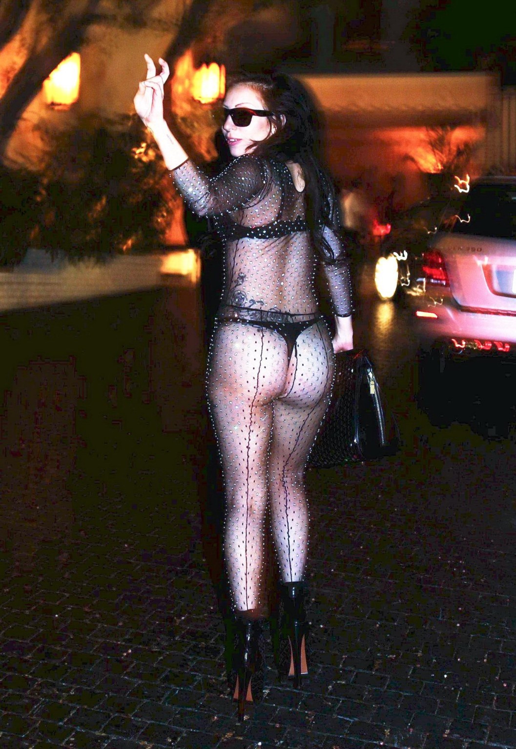 Lady Gaga see through to bra  thong at the Chateau Marmont in Hollywood #75221950