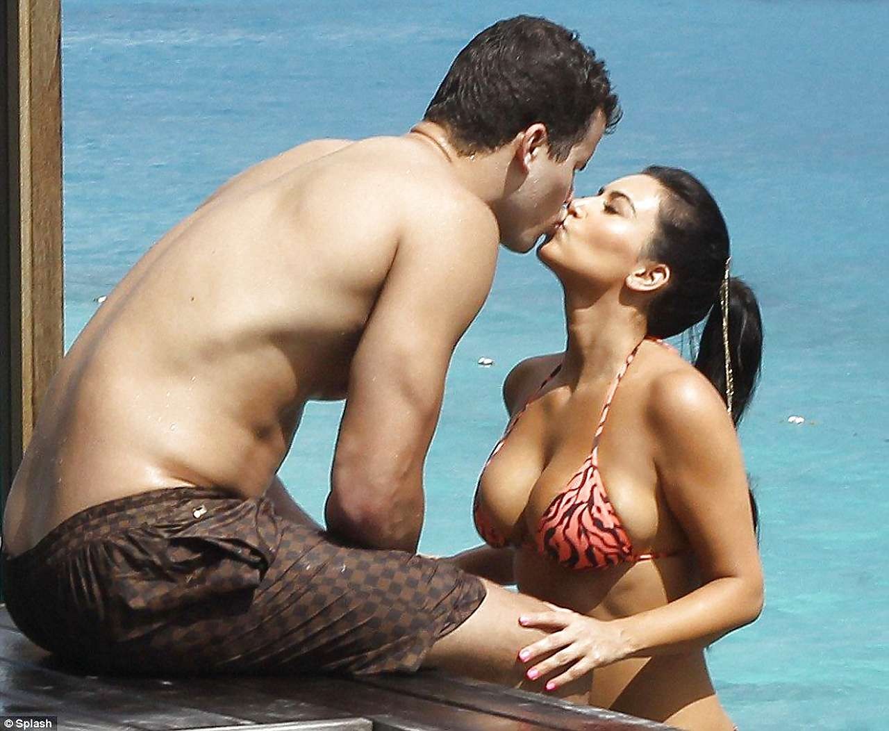 Kim Kardashian showing white panties upskirt and enjoy in bikini with boyfriend #75293125