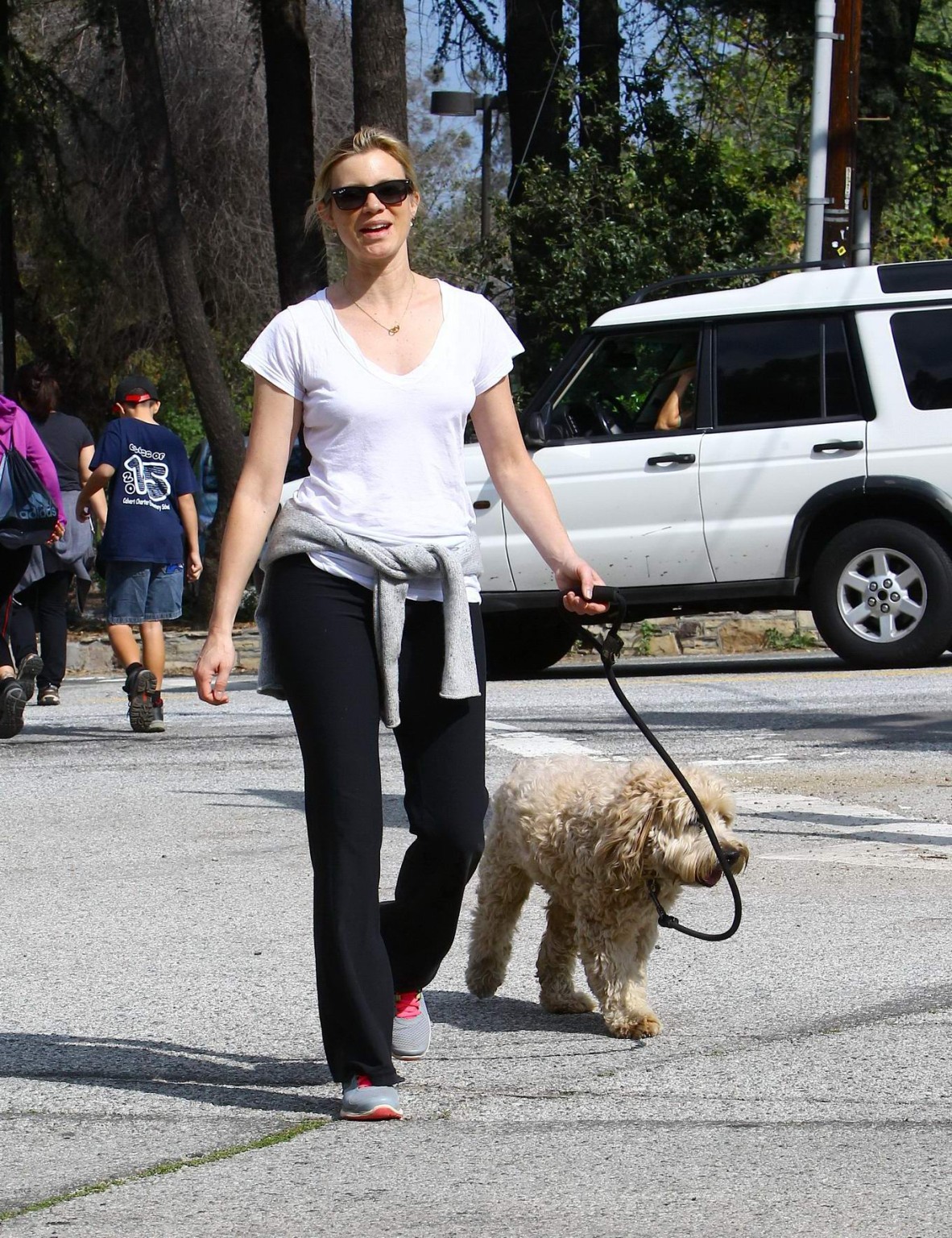 Amy Smart downblouse while walking her dog at a park in Beverly Hills #75171975