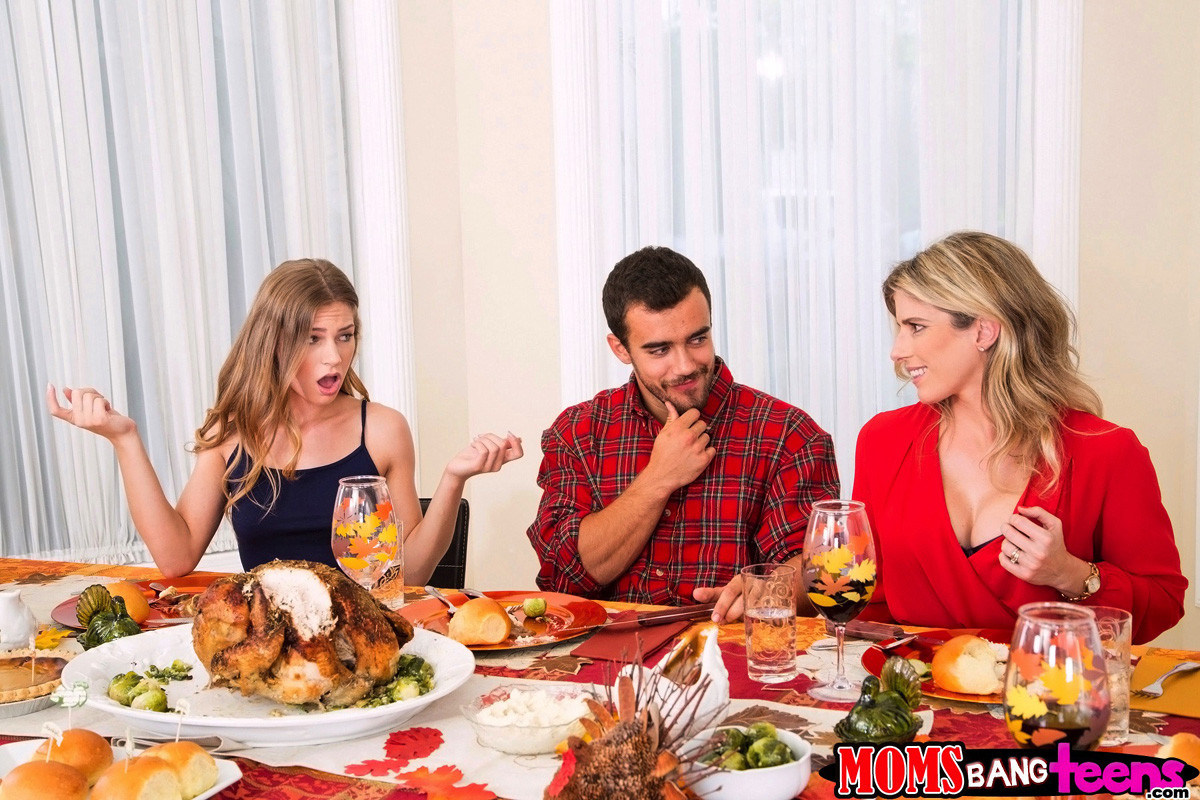 Cory Chase and Sydney Cole share a meat pole on Thanksgiving #76672358