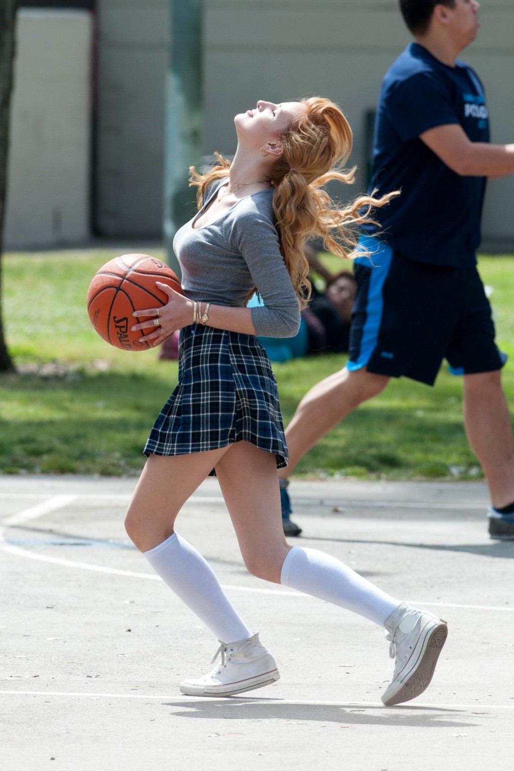 Bella Thorne playing basketball in a schoolgirl outfit on the set of Mostly Ghos #75200767