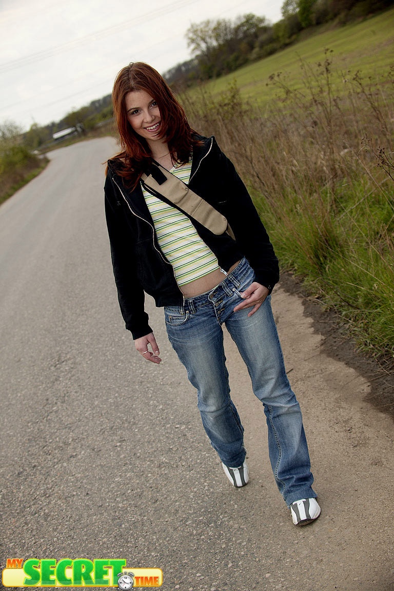 Hot little redhaired teen masturbating outside in the woods #76190081