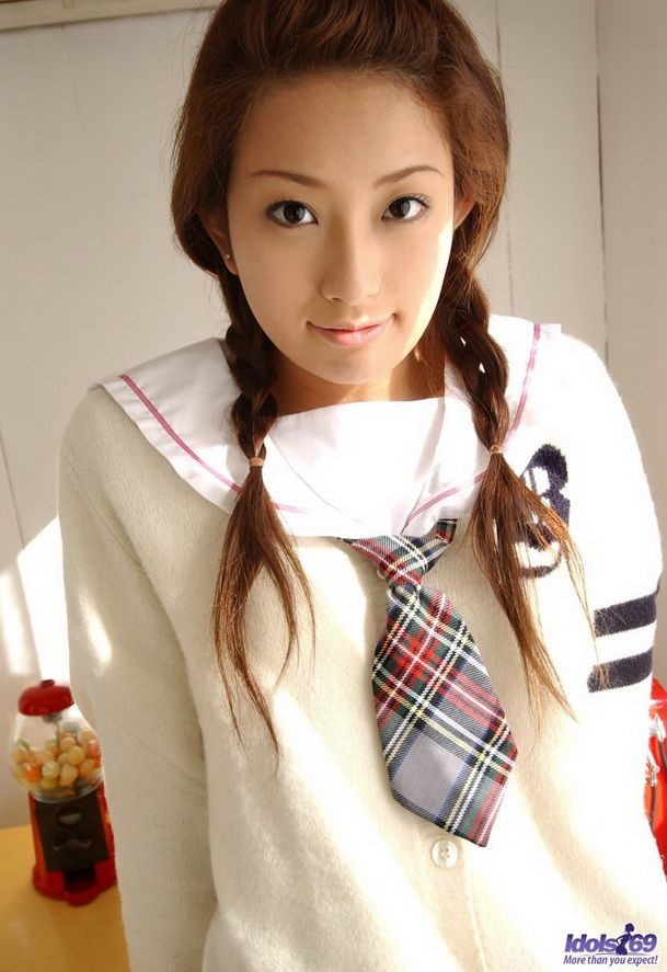 Japan schoolgirl Nao Yoshizaki strips showing tits #69747286