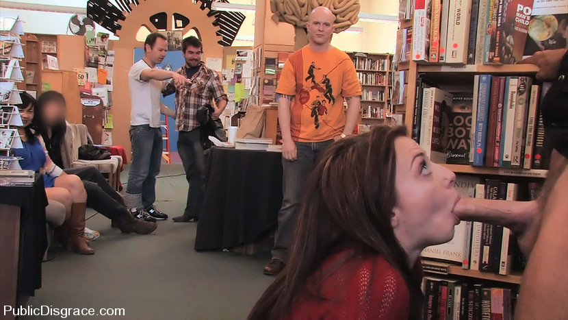 Redheaded bookworm gets humilated and fucked in a bookstore #72181045