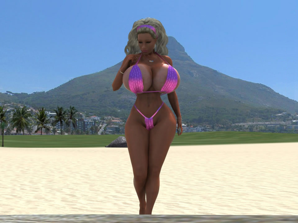 Huge breasted 3D blonde beach bunny caught topless #67048584