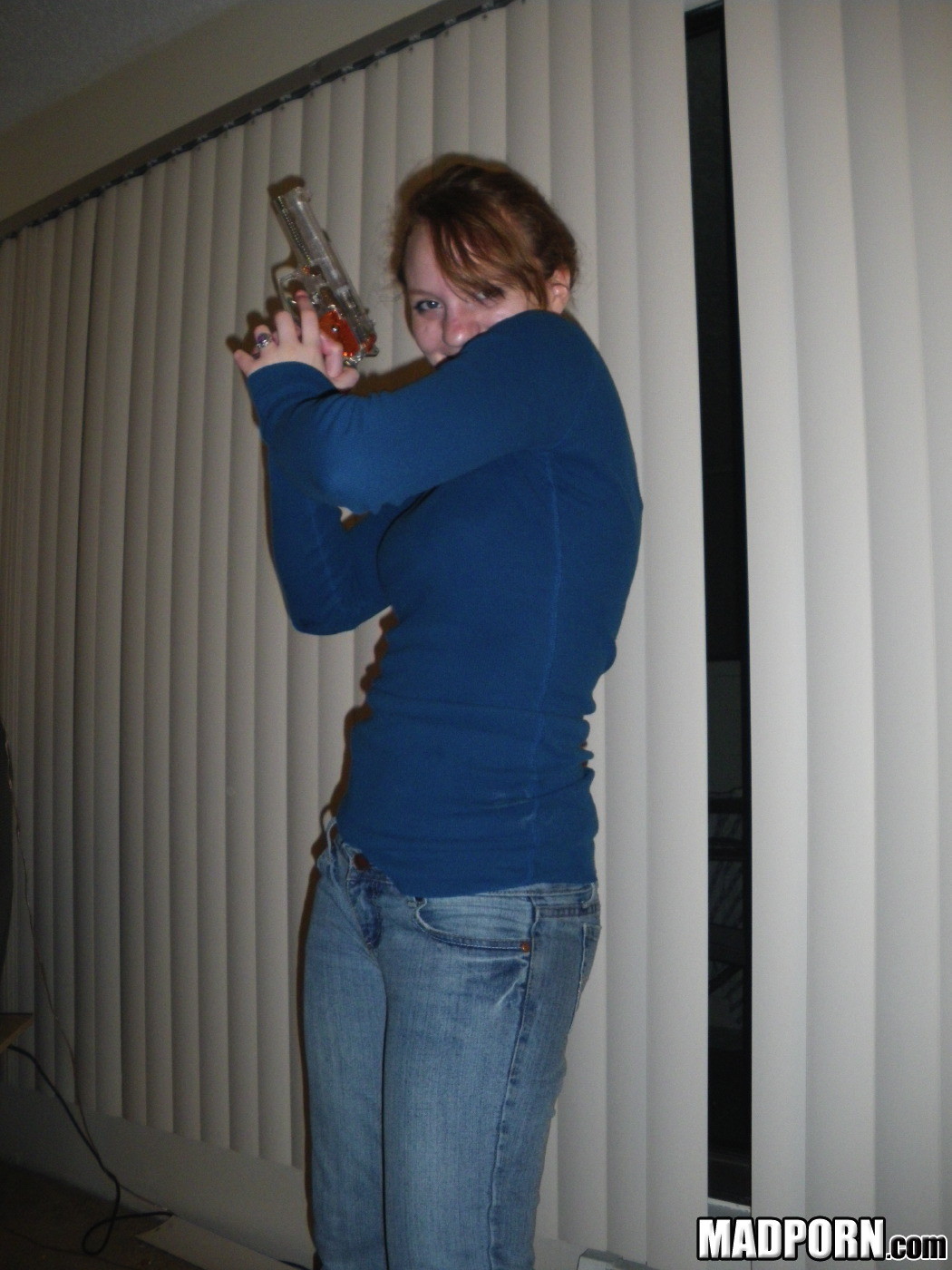 Redhead amateur sucks her BF's gun outside, then plays with a real one. #79352702