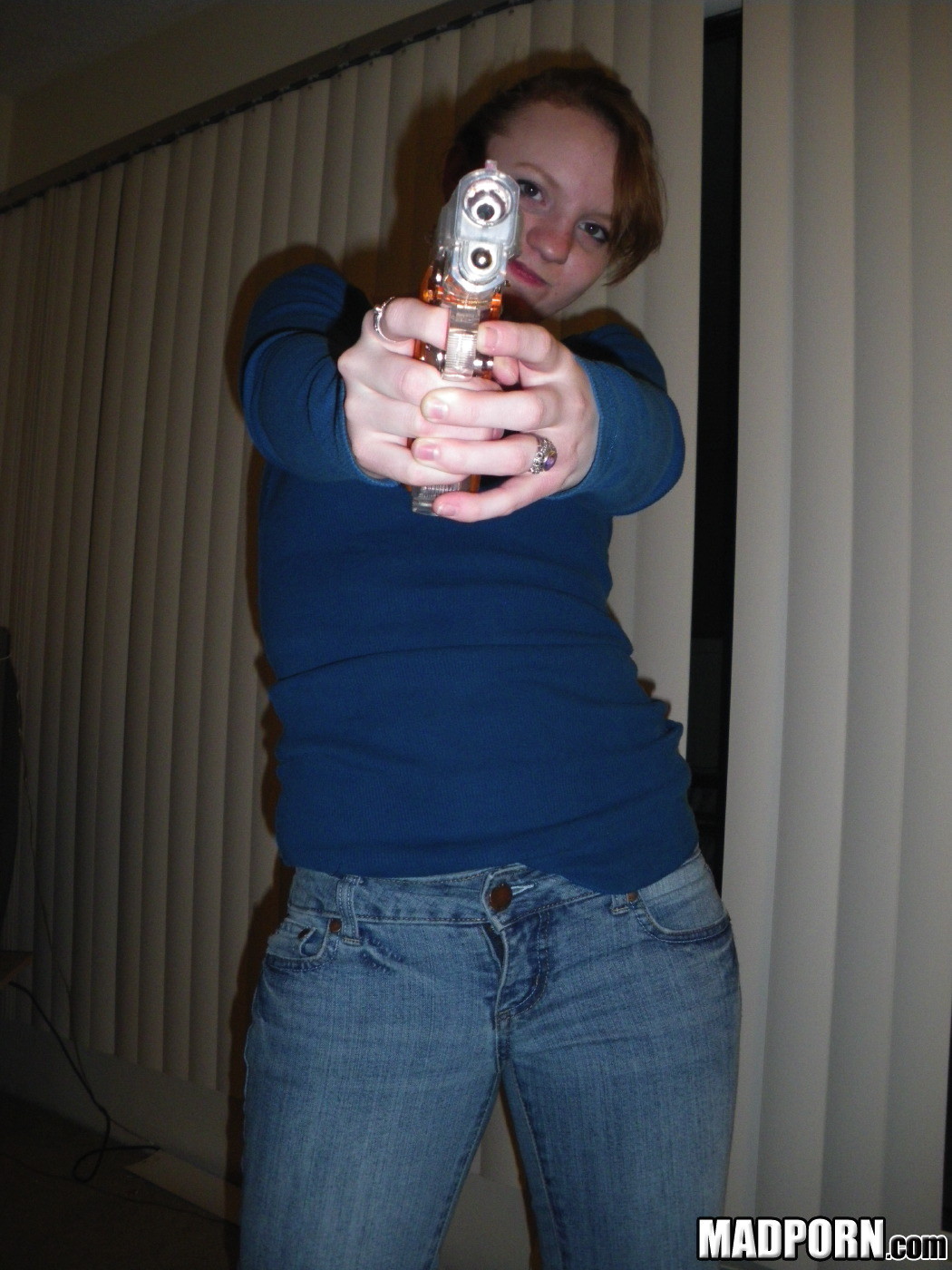 Redhead amateur sucks her BF's gun outside, then plays with a real one. #79352714